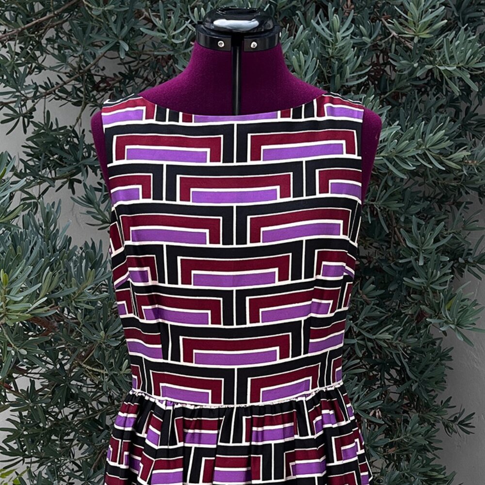 Kate Spade x Florence Broadhurst "Carolyn" Geometric Fit & Flare SILK Dress sz10